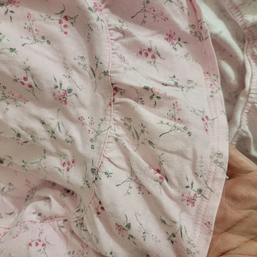 Eileen West Jersey Knit Long Sleeve Short Pink Floral Cotton Nightgown sz L EUC‎